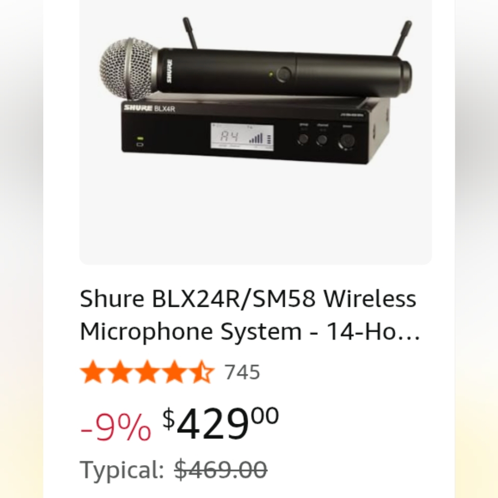 Shure Black BLX24R/SM58 Wireless Microphone